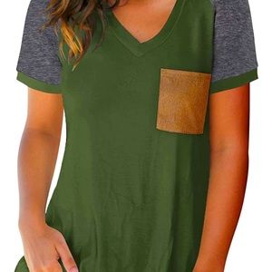 2 - VNeck Pocketed Tops Army Green & Coral